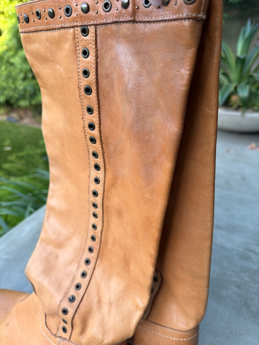 Frye Tan Studded Leather Knee Boots - Picture 8 of 10